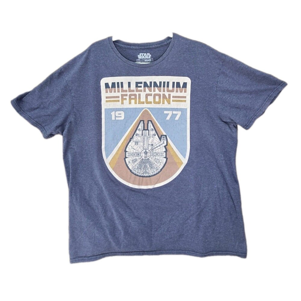 Mad Engine Star Wars Millennium Falcon T-Shirt Mens XXL Blue Gray 1977 Graphic